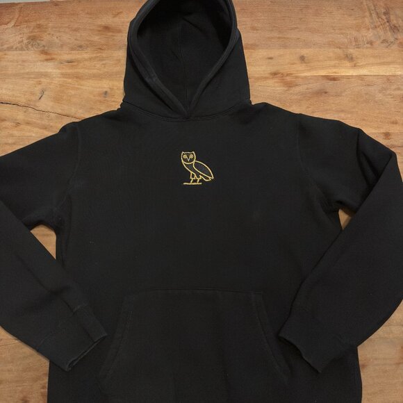 Octobers Very Own Other - Black Hoodie Sweater with Gold Owl Embroidery